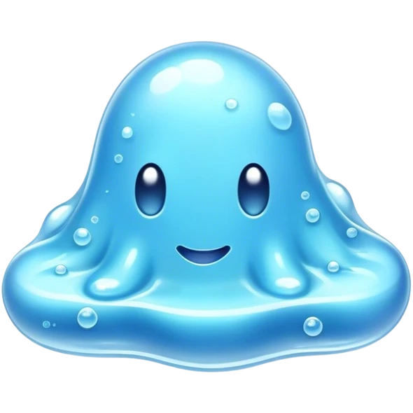Cinematic Realistic Clear Blue Slime, glossy and translucent with a soft blue hue, light reflecting off its smooth surface, subtle bubbles trapped inside, slightly jiggling with movement, delicate highlights enhancing its wet and squishy texture, glowing with a soft, magical aura. emoji