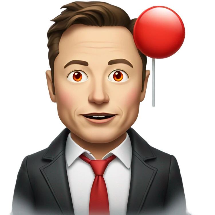 Elon musk with red eyes and a lolipop in his mouth emoji