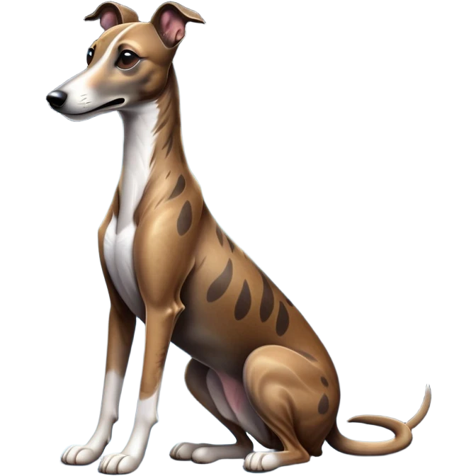 cinematic-[brindle greyhound]-realistic-full-body-sitting-emoji,-tail-resting-loosely-beside-its-paws,-head-tilted-dramatically, -sleek-[brindle]-fur,-simplified-yet-realistic-focused-features,-highly-detailed,-glowing-with-an-almost-sarcastic-glow emoji