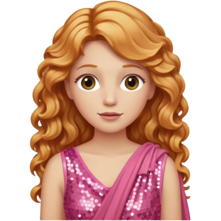 Venus, Goddess of  from Roman Deities with long strawberry blonde wavy hair, pink sequin toga emoji