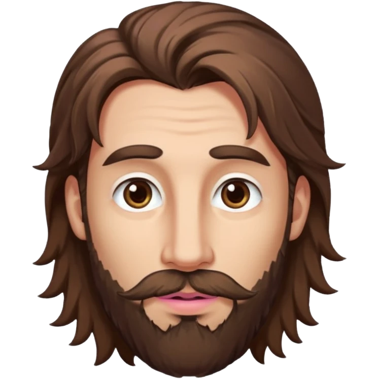 Handsome white man with big brown eyes thin pink lips long nose and long brown messy hair brown patchy beard emoji