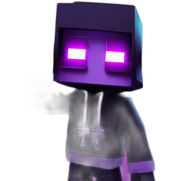 Minecraft Creeper wearing a black hoodie with "OMG" letters on it and VR headset in a cyberpunk VR environment with violet neon lighting. emoji
