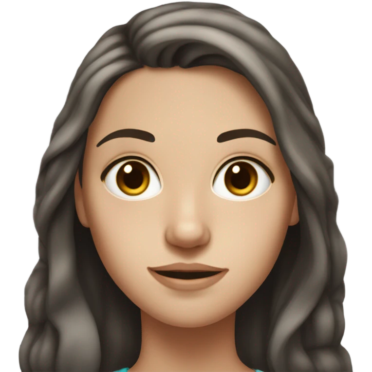 teenage white girl with long dark brown hair, a few freckles on nose, and dark eyes emoji