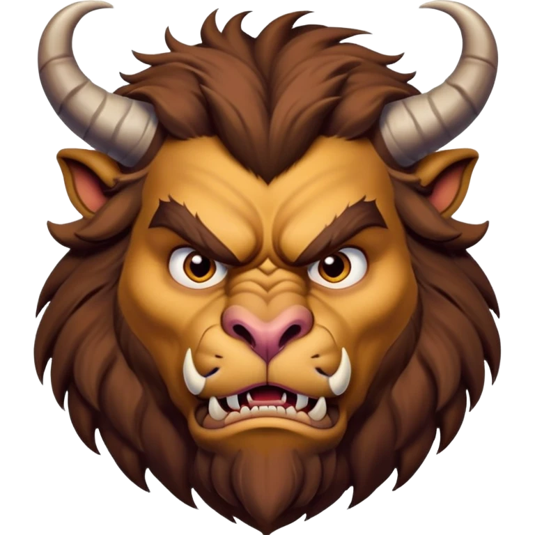 Beast from Beauty and the Beast with human mouth but angry expression, furrowed brow, still with horns and fur emoji