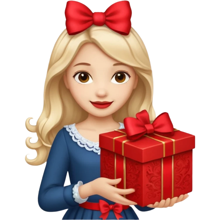 A smiling girl holding a beautiful box in her hand emoji