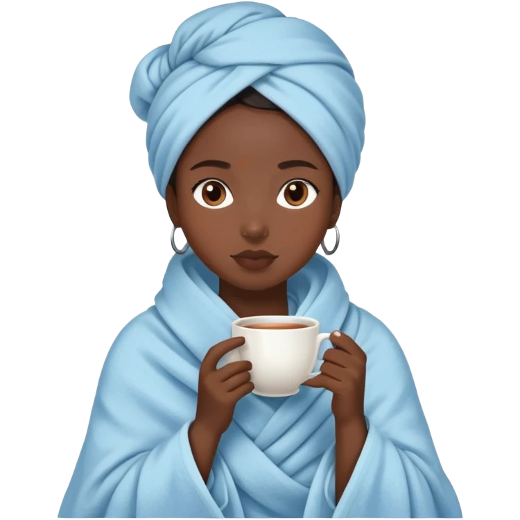 black girl drinking tea in a light blue blanket emoji