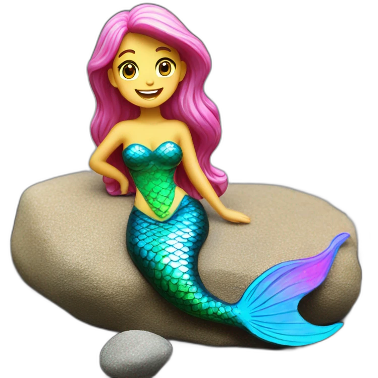 Mermaid on a rock holographic emoji