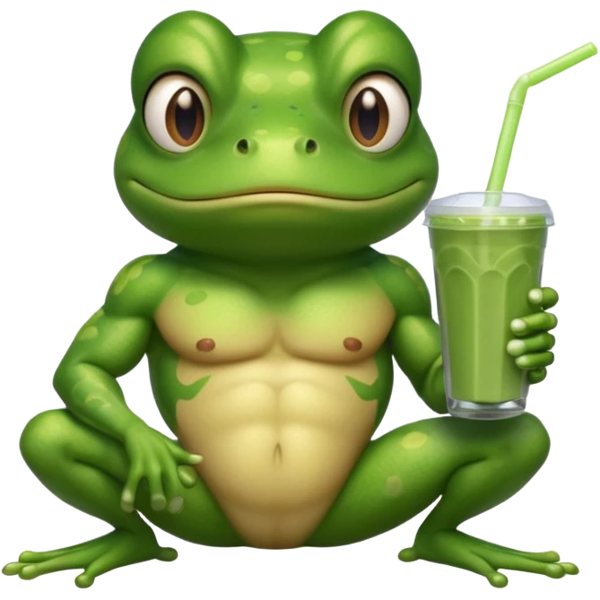 crazy muscular frog drinking protein shake emoji