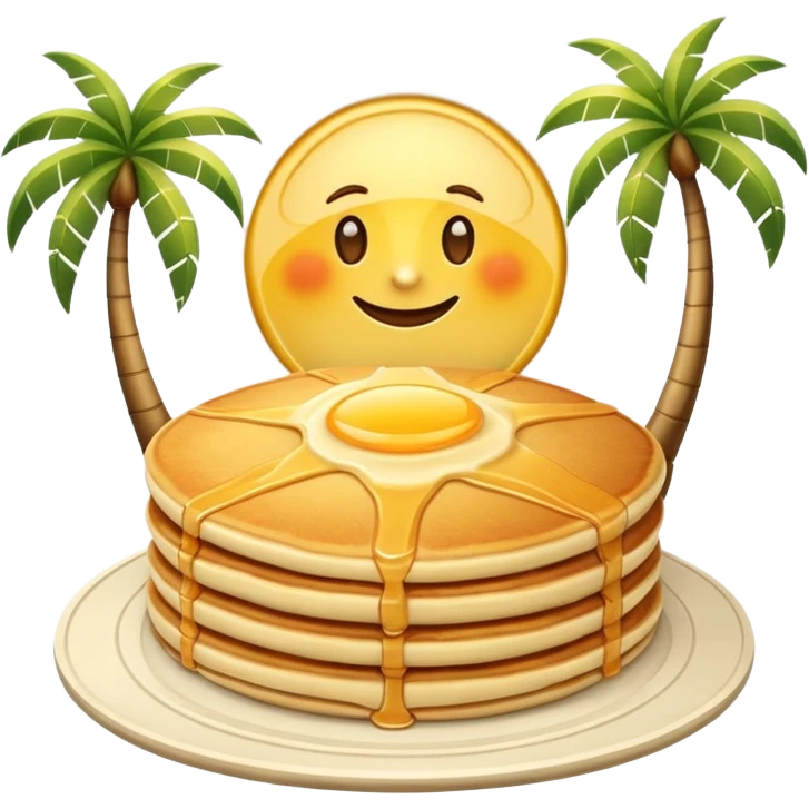 golden pancake with palm trees and a sun in the background emoji