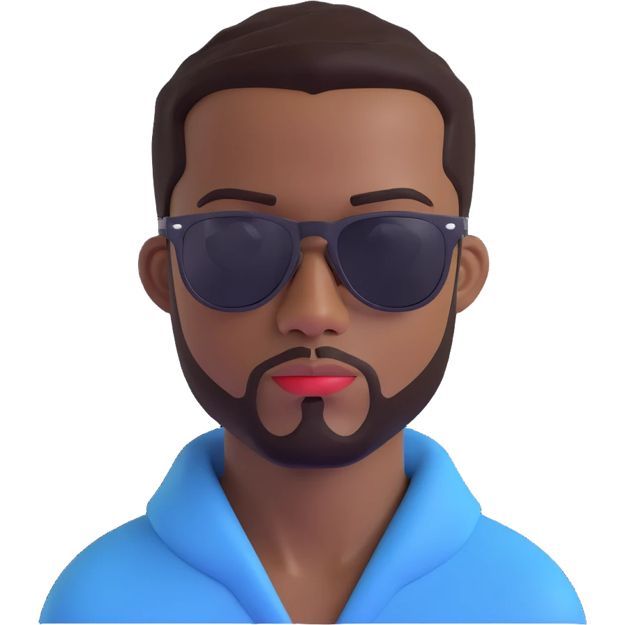 portrait of a black man with dark sunglasses, stylish look, head and shoulders portrait, plain background emoji