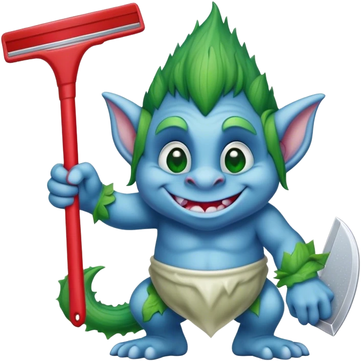 blue Troll cleaning a window using red squeegee emoji