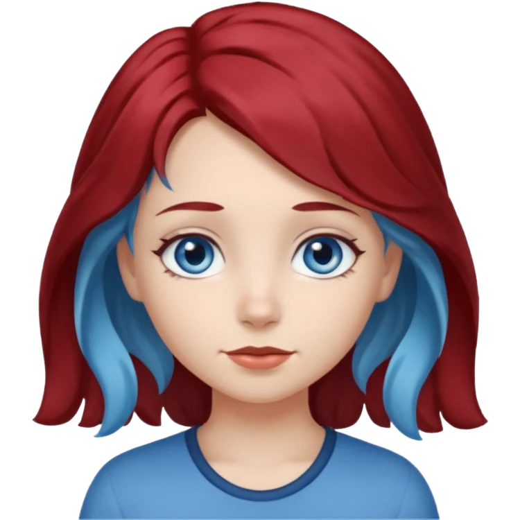 Half blue wavy haired blue eyed girl and straight little bit dark red haired dark brown eyed girl emoji