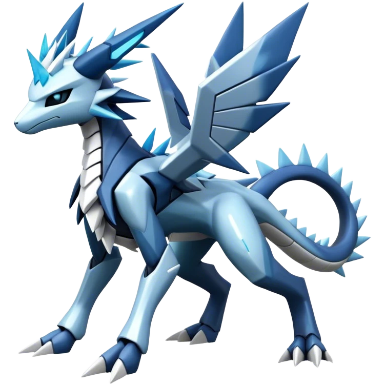 Spikey, spiky, Cyborg-Kyurem-Glaceon-dialga-hybrid, full body, no wings, without wings emoji