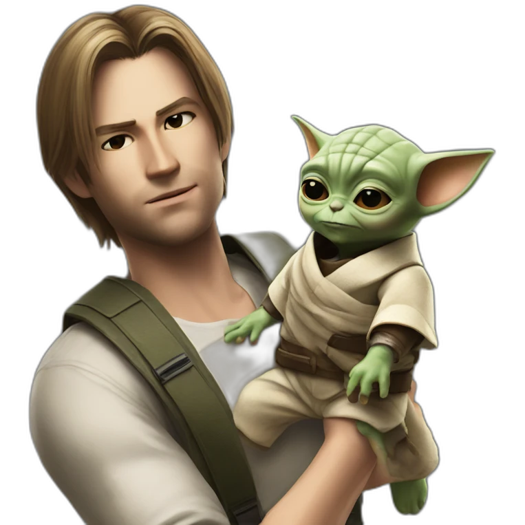 Leon Kennedy ( Resident Evil) holding baby yoda emoji