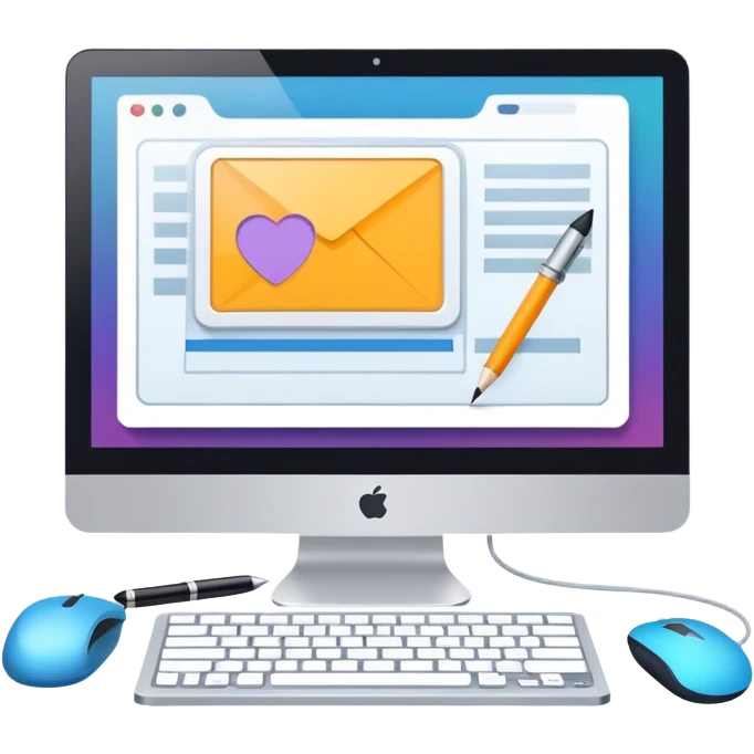 Modern icon for Web Design: computer screen with a website layout, design tools like a mouse and a stilus, web elements such as icons and wireframes. Transparent background. emoji