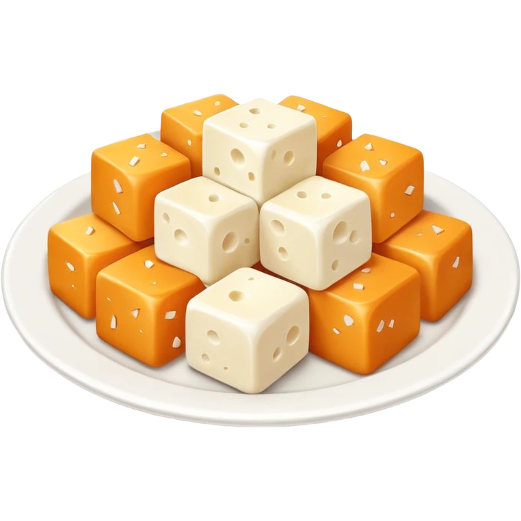 feta cheese cubes object icon, white cheese pieces on a small plate, 3D cartoon, mobile game icon style, clean background, no text, no watermark
 emoji