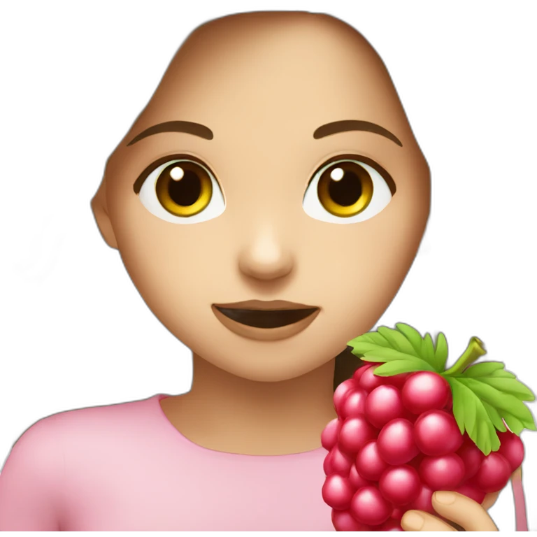 Girl brown hair and green eyes eating Raspberry emoji