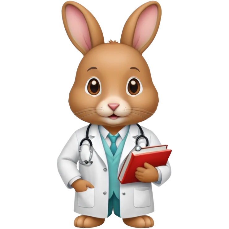 rabbit wearing lab coat and stethoscope, medical student, books emoji