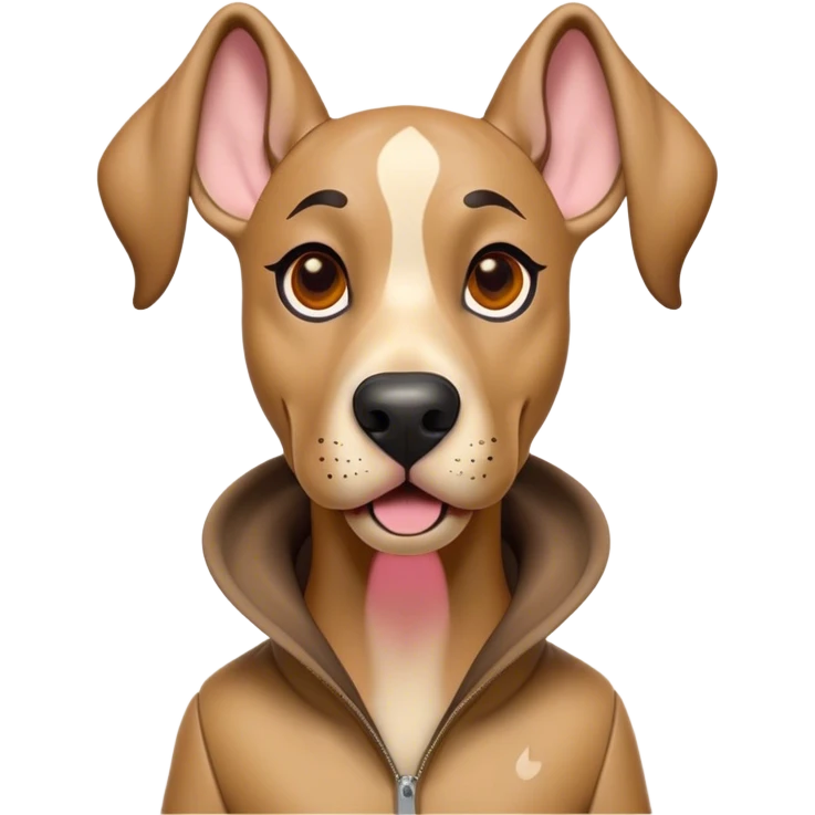 Cinematic Comical Fawn Great Dane Portrait Emoji, Head tilted dramatically with an exaggeratedly amused expression, featuring a sleek fawn coat with a subtle dark mask, wide, expressive amber eyes filled with playful disbelief, Simplified yet hilariously expressive features, highly detailed, glowing with a slightly sassy glow, high shine, dramatic yet playful, stylized with an air of cheeky mischief, bright and endearing, soft glowing outline, capturing the essence of a spirited and over-the-top guardian, so meme-worthy it feels like it could side-eye its way into internet fame instantly! emoji