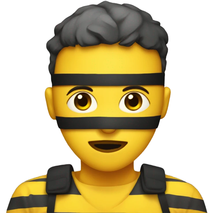 yellow prisoner emoji with black stripe eye mask emoji