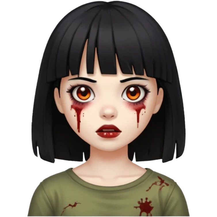 zumbi girl, black hair (Shoulder-length hair and with bangs) emoji