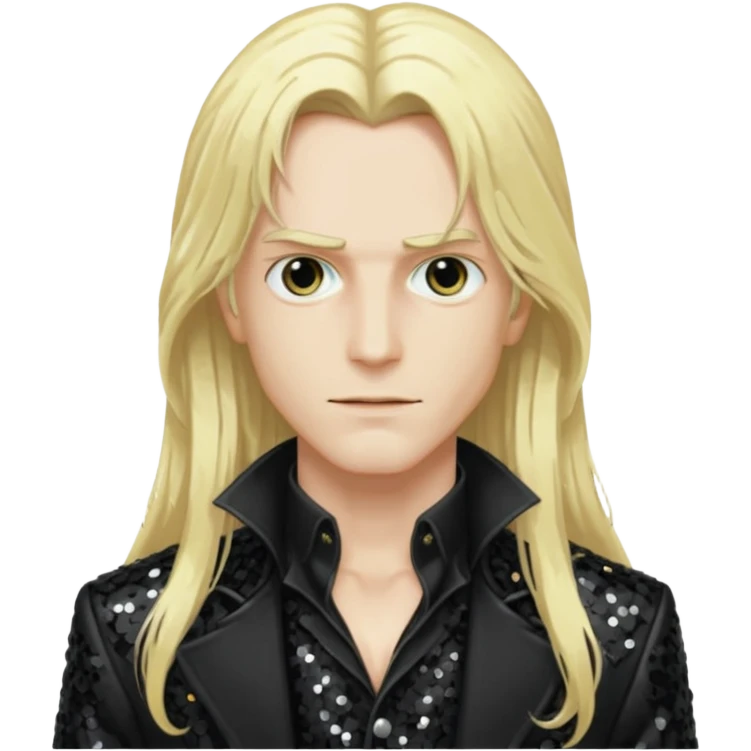 Alucard with long blonde hair, black sequin outfit emoji
