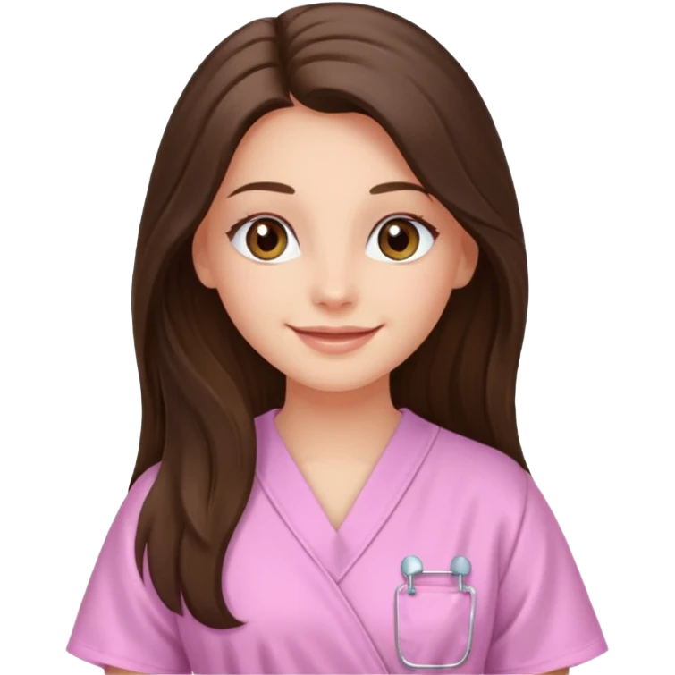 happy long haired brunette girl hazel eyes in light pink in therapy emoji