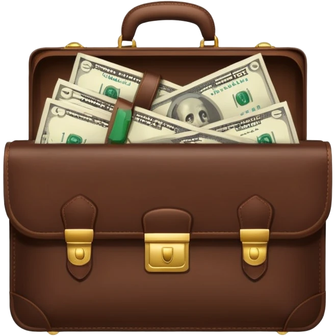 Dark brown briefcase with money emoji