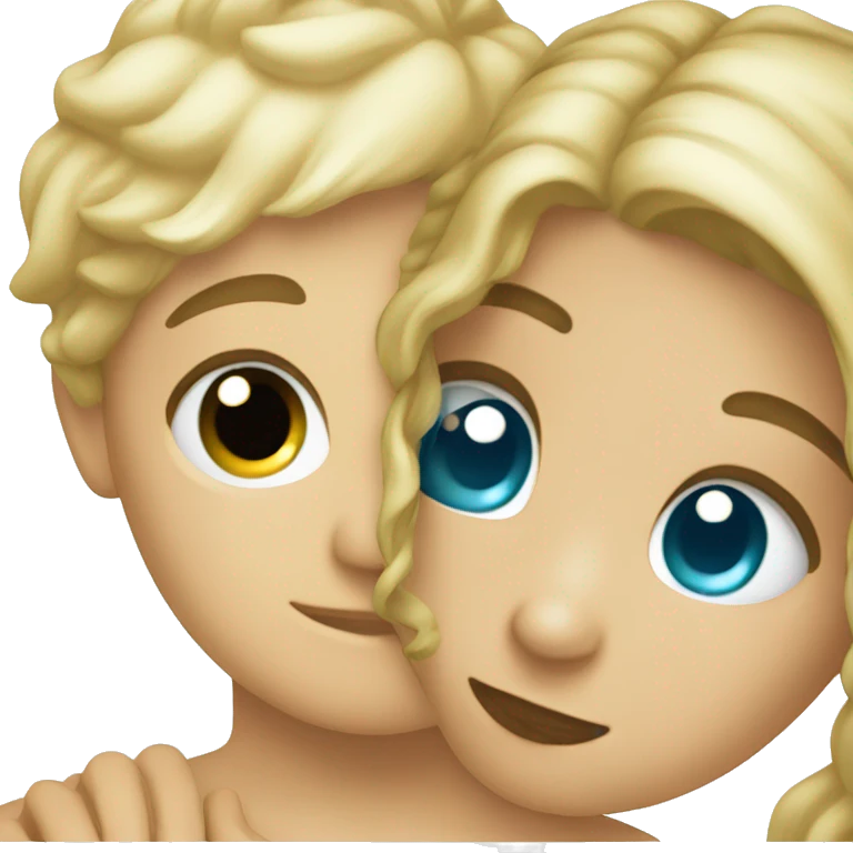 A bronde boy with blue eyes hugging a blonde girl with bluegreen eyes emoji