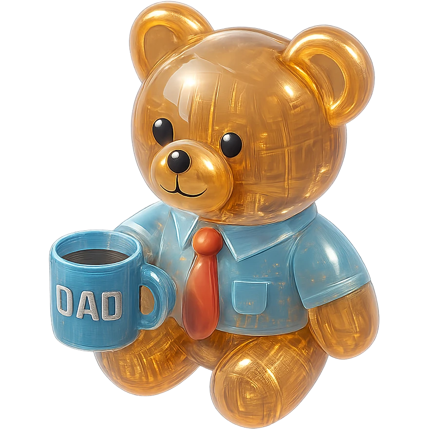 A teddy bear dresses like a dad holding a coffee mug  emoji