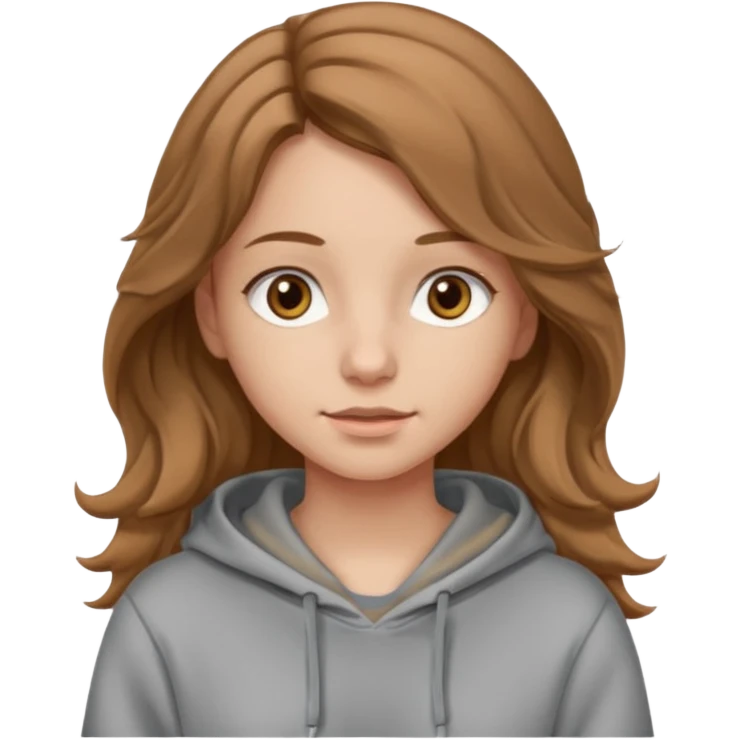 Girl with long and light brown hair and wear hoody and her hai is somethig betwwen curly and stright and her eyes is same color with her hair her skin is white emoji