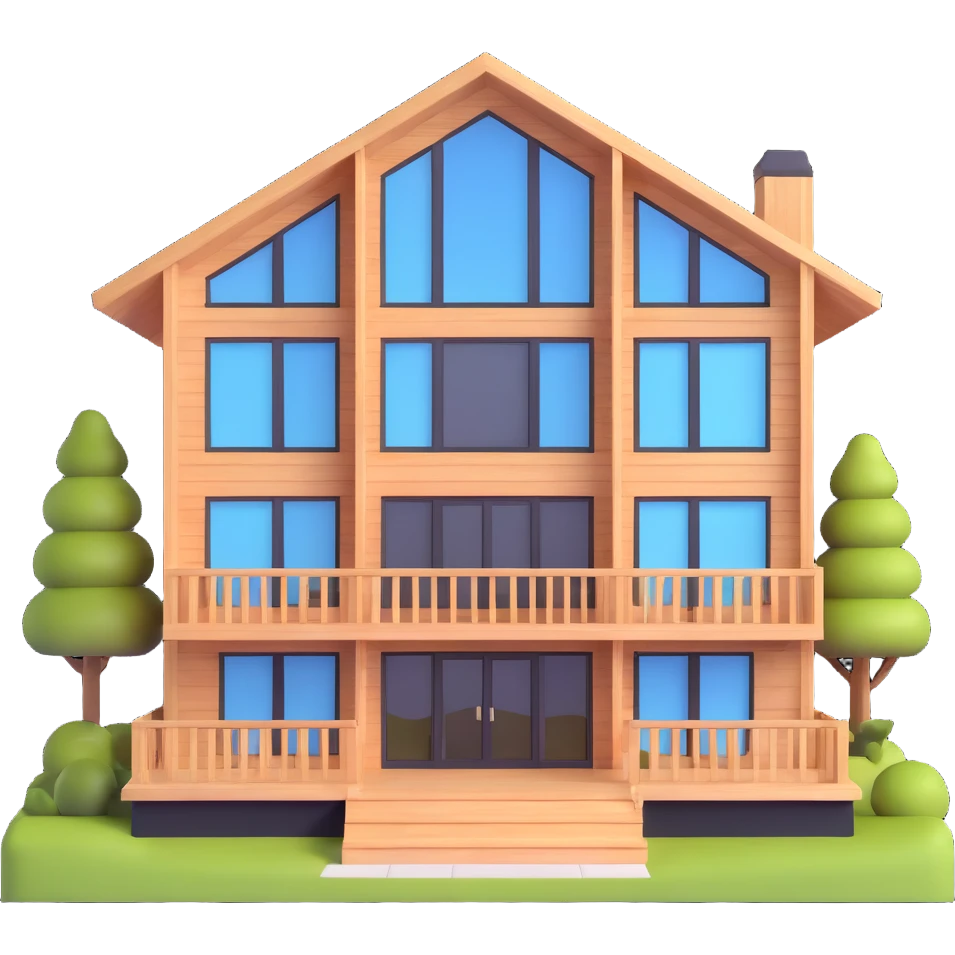 realistic modern home in forest with large windows and wooden exterior emoji