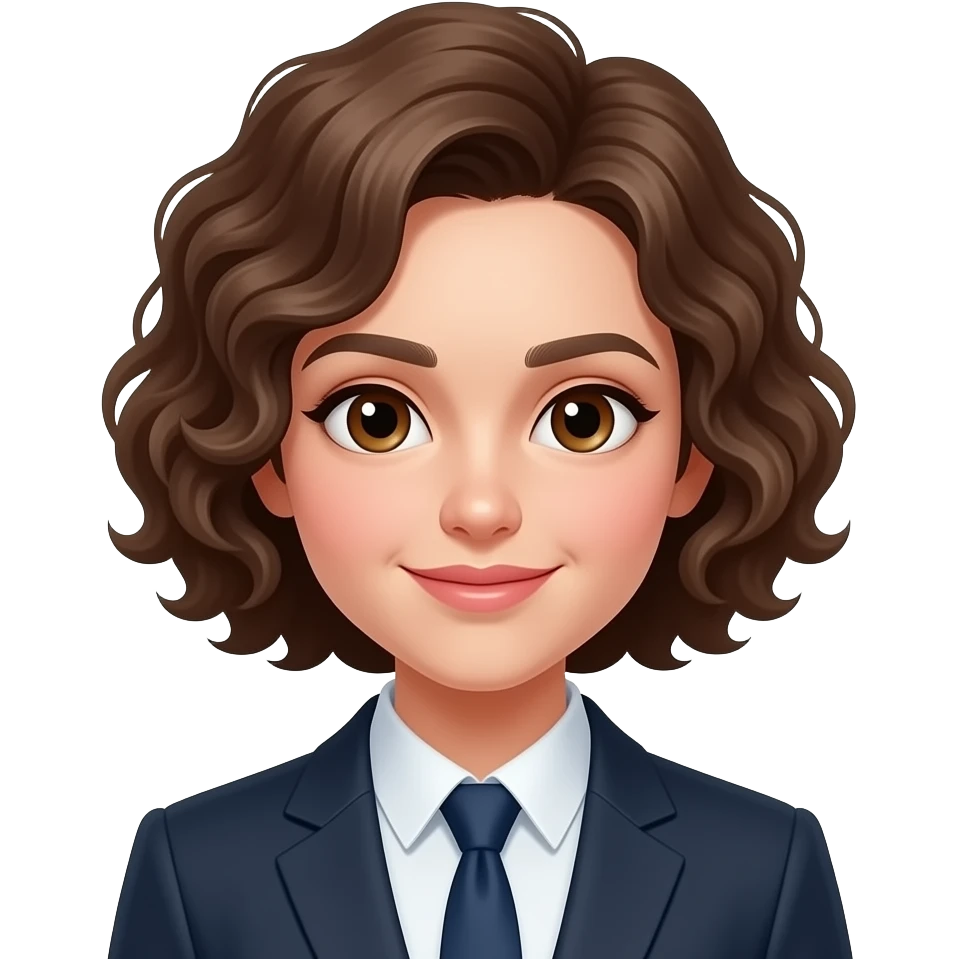 chica con ojos marrones pelo corto rizado y con traje emoji