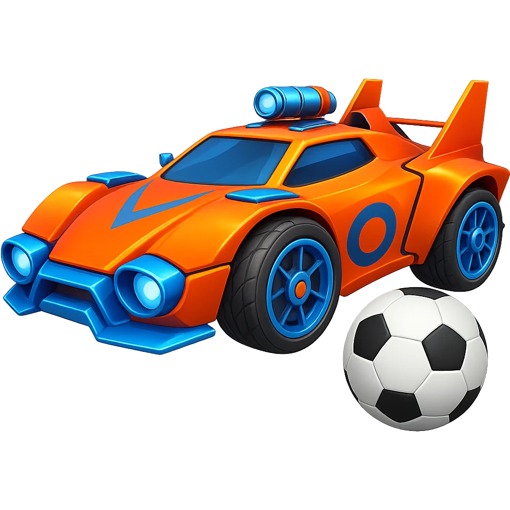 Add a soccer ball next to the Rocket League car. Keep the background transparent. emoji