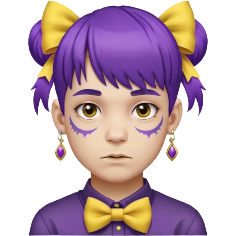 boy with bangs and purple hair and yellow hairbow and earrings and very heavy face tattoos emoji
