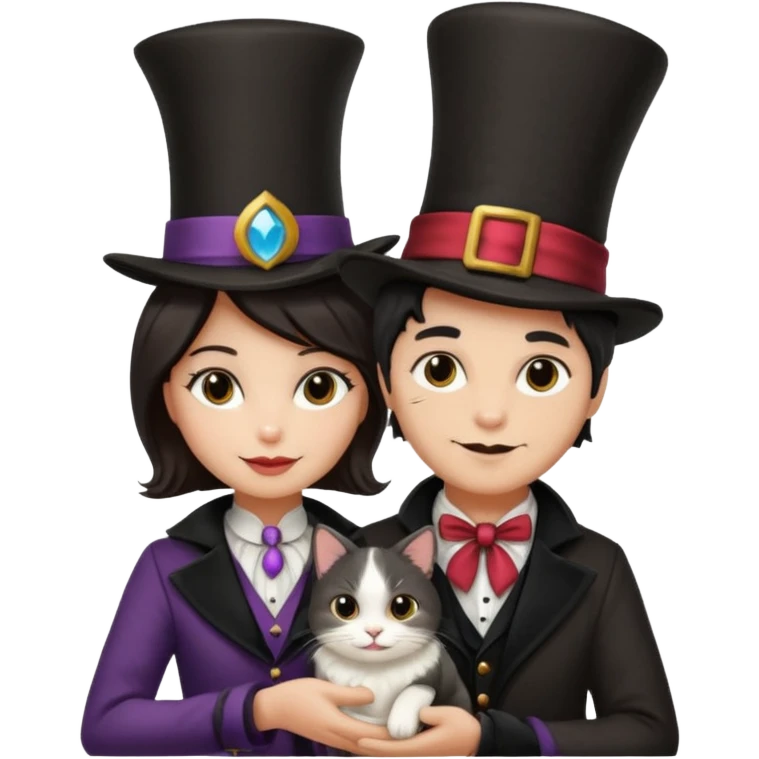 magician couple and their pet cat emoji