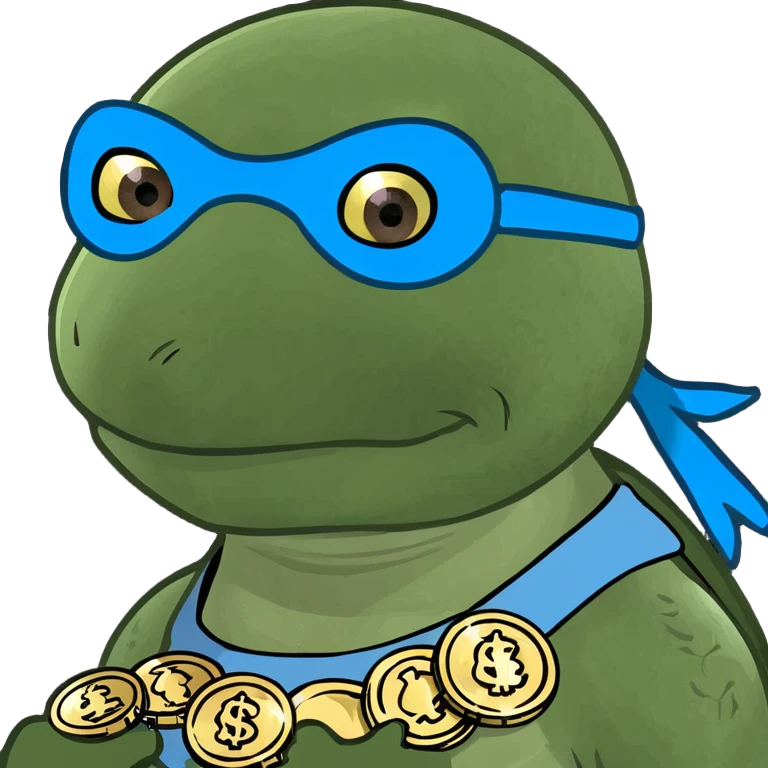 ninja turtle wearing blue eye mask with coins emoji