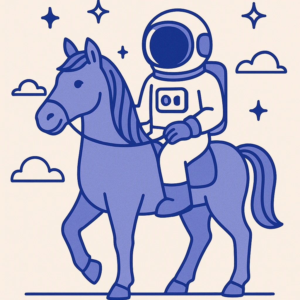 astronaut on horseback with stars in background emoji