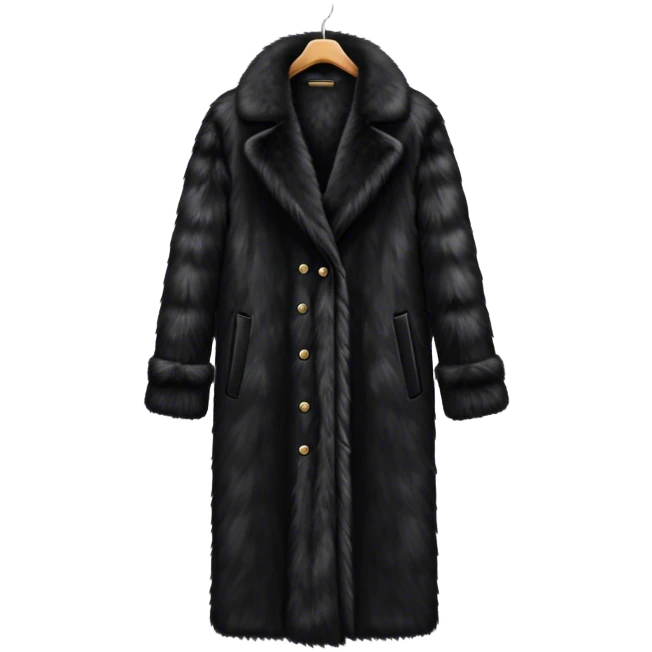 Full length all black  fur coat on a hanger  emoji