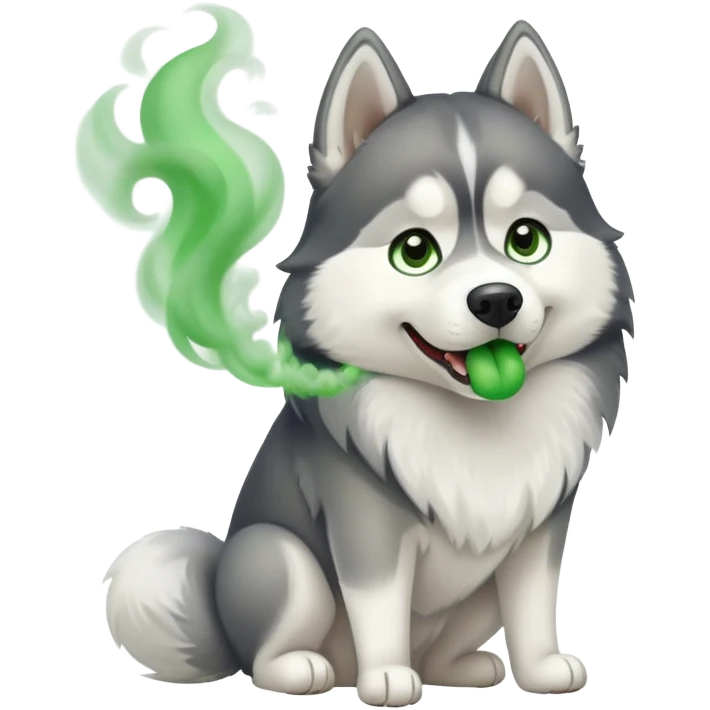 Husky dog farting green smoke emoji