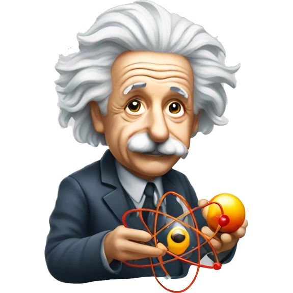 Albert Einstein holding a model of an atom emoji