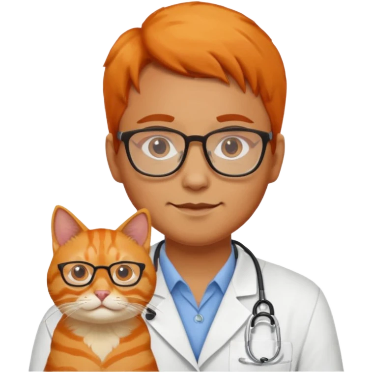 Veterinario trigueño con lentes y  un gato naranja emoji