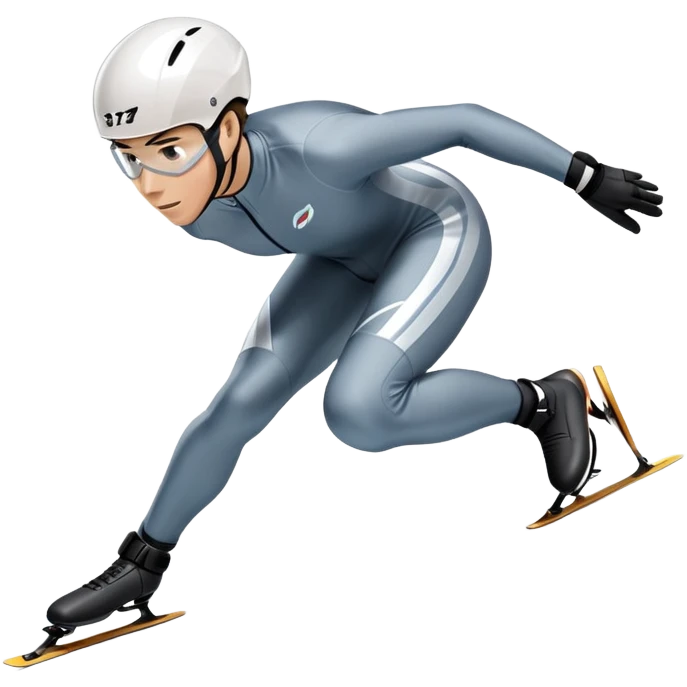 An icon showing a grand arena, snow-covered mountains in the distance, and a crisp blue sky. professional speed skater leaning into a turn on a polished ice track, dressed in a sleek suit and helmet. Transparent background highlights speed and precision. emoji