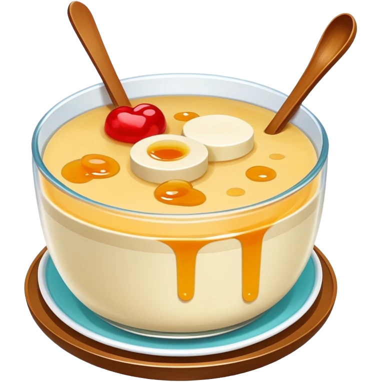 Chinese sweet Douhua tofu pudding with syrup and toppings, simplified emoji style with bold outlines and bright colors, cartoon style soft dessert emoji