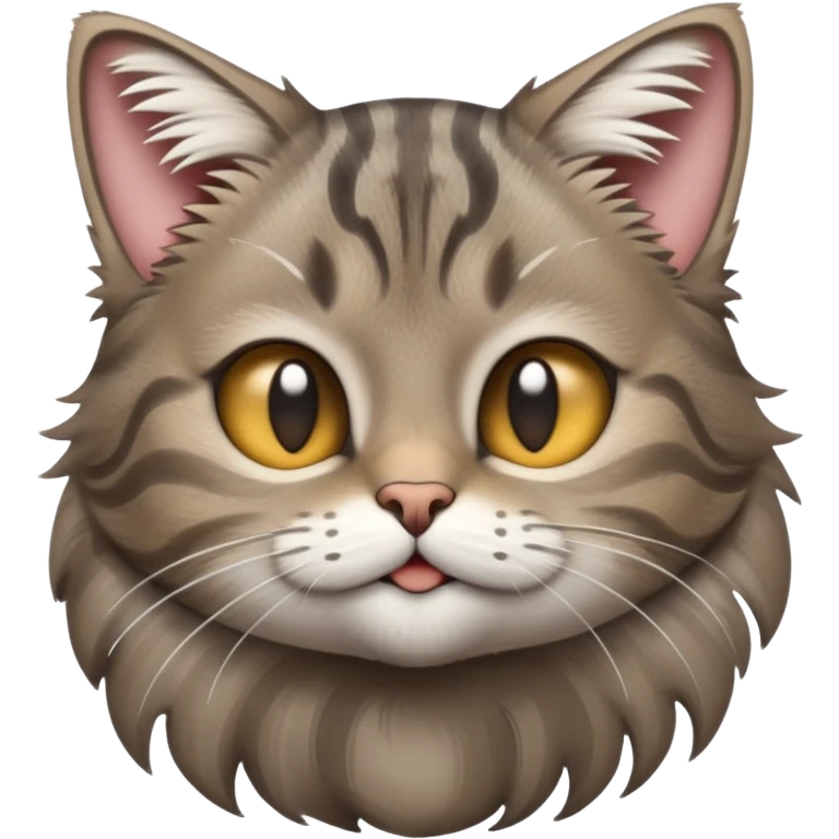 cinematic-[grey brown tabby cat]-realistic-emoji,-tail-curled-playfully-around-its-paws,-head-tilted-dramatically,-scruffy-[grey]-fur,-simplified-yet-realistic-focused-features,-highly-detailed,-glowing-with-an-almost-sarcastic-glow emoji