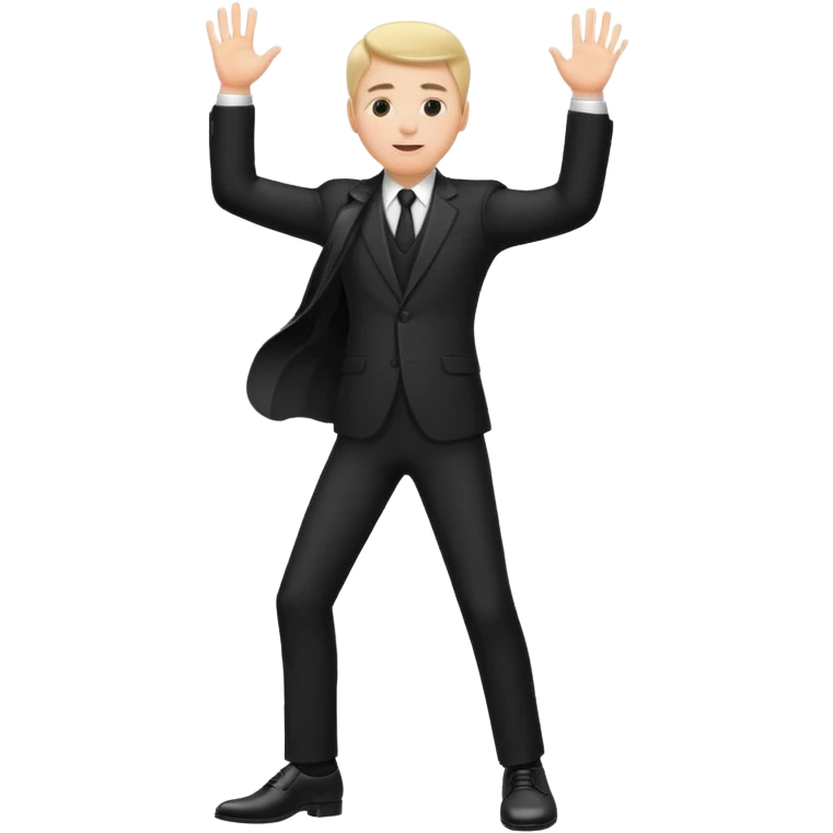 white man in a black suit and shoes, hand raised emoji