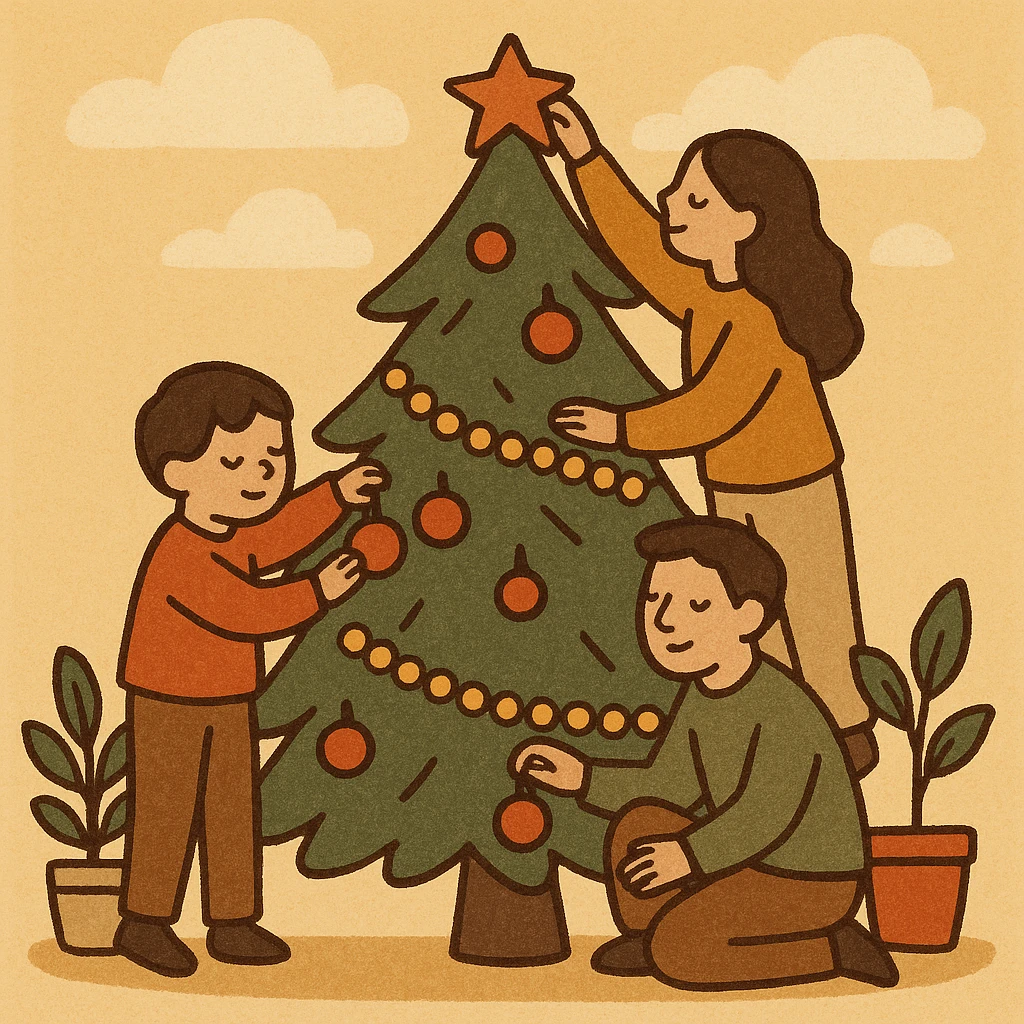 people decorating a Christmas tree emoji
