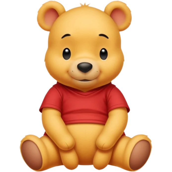 a cute sitting whinne the pooh in a red t shirt emoji