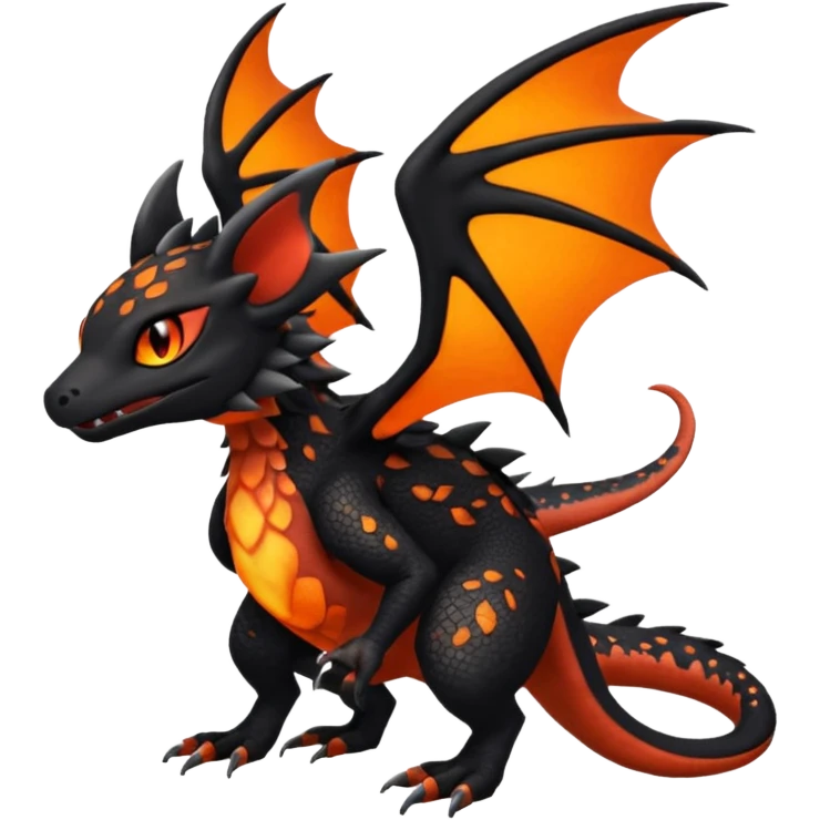Magmatic furry spotted Salandit-Noivern-Litten-Hybrid (Full body) emoji