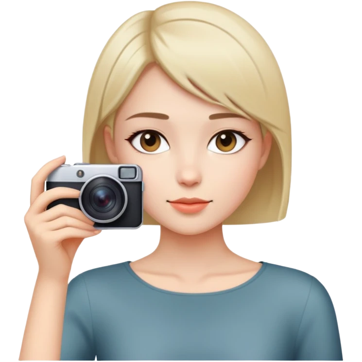 beautiful young lady with short straight hair taking a photo, upper body view emoji